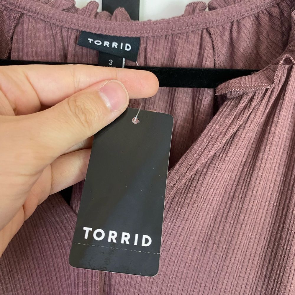 Torrid Bohemian Dusty Rose Crochet Lace Accents Long Sleeve Top, NWT size 2X - Picture 11 of 12